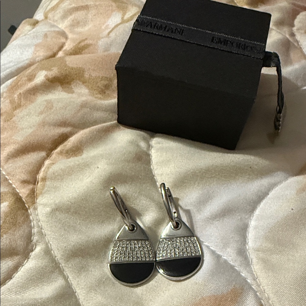 Emporio Armani Black and Silver Drop Earrings